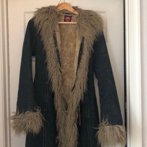 Miss Sixty denim coat Sherpa lining WARM UK M US S